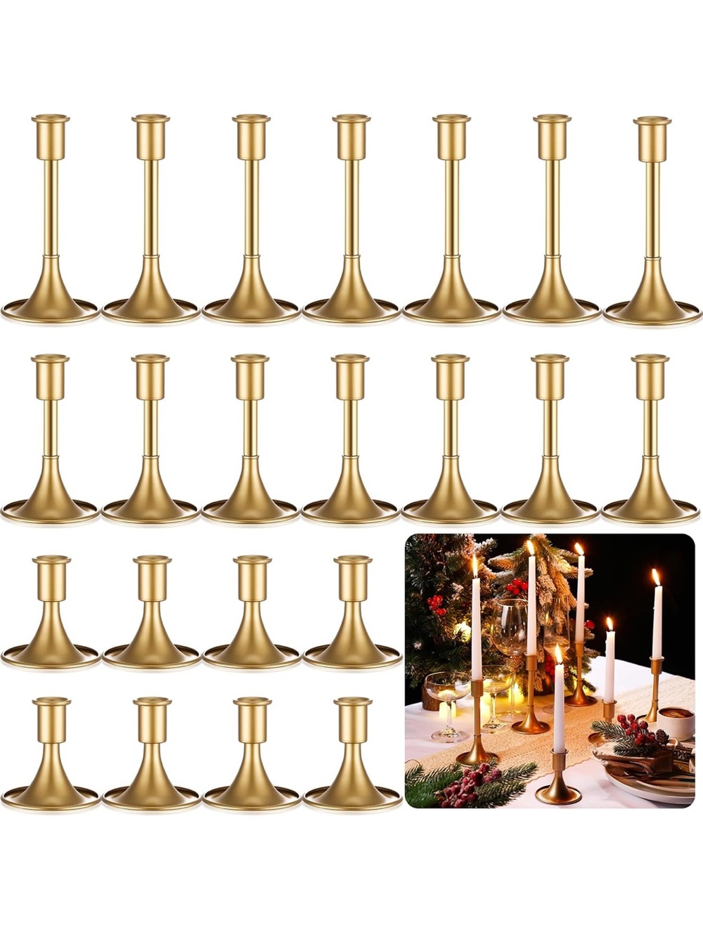 Brand New Layhit 24 Pcs Gold Candle Holders Matte Metal